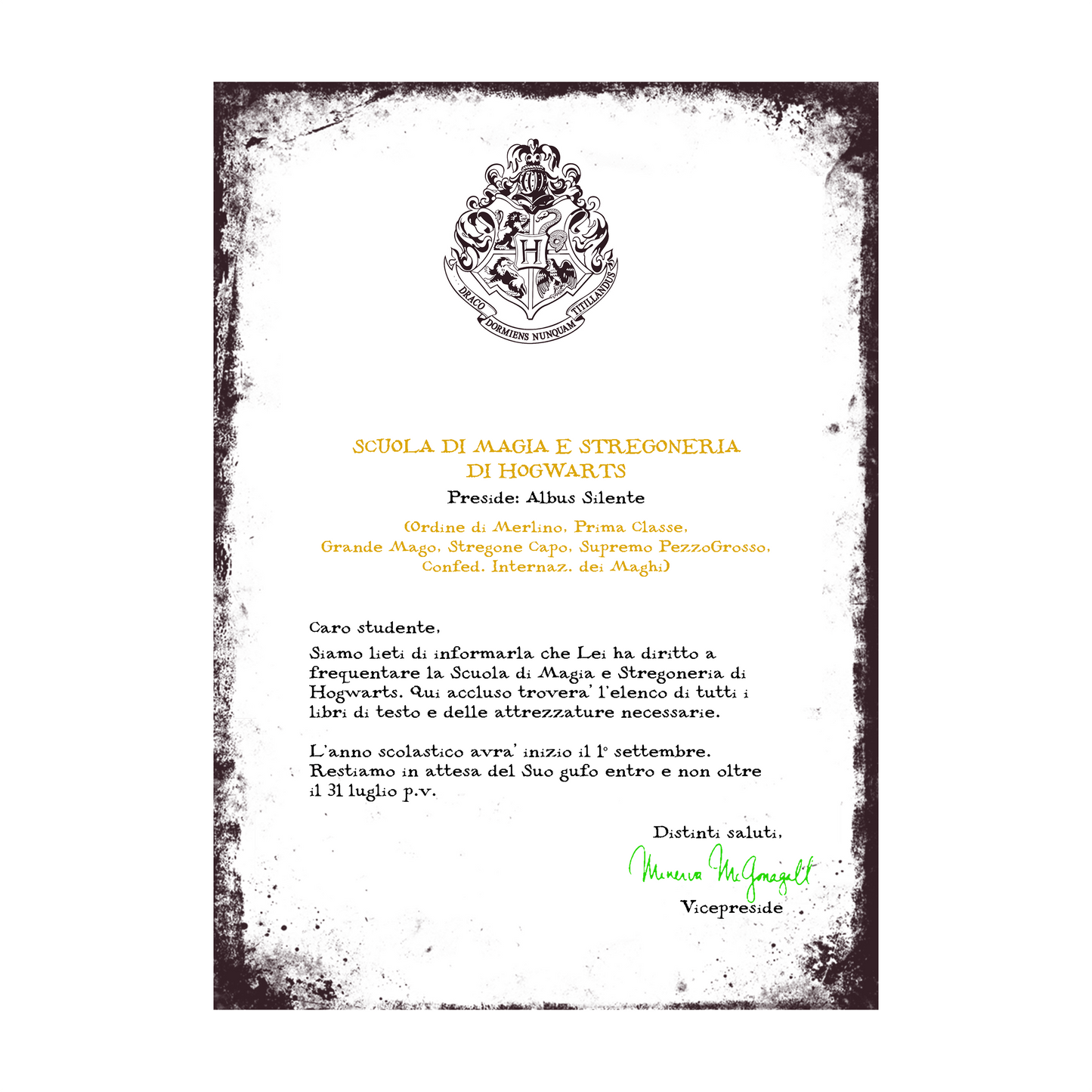 LETTERA ACCETTAZIONE HOGWARTS