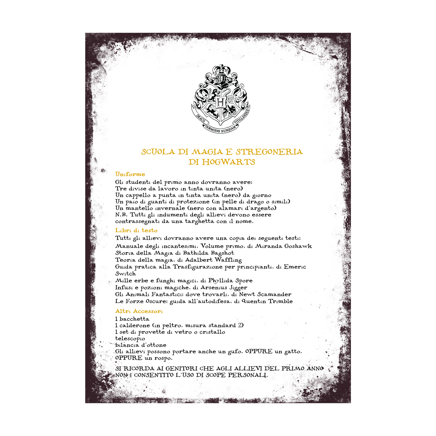 LETTERA PERONALIZZATA ACCETTAZIONE HOGWARTS